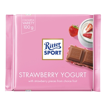 德国RitterSport瑞特滋运动草莓酸乳味夹心牛奶巧克力100g*1排块