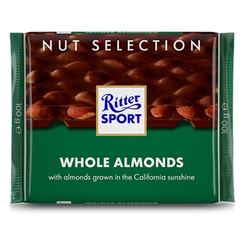 德国RitterSport瑞特滋运动全扁桃仁牛奶巧克力100g*1排块
