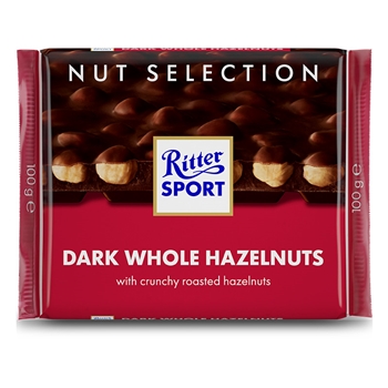 德国RitterSport瑞特滋运动全榛子黑巧克力100g*1排块